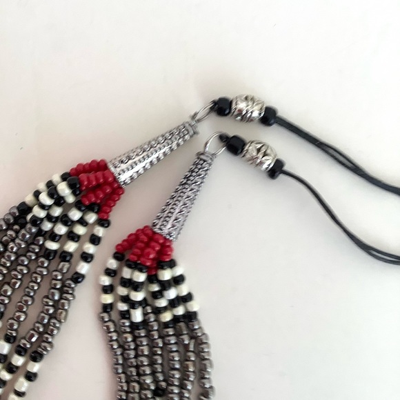 Handmade multistrand boho tribal necklace 28” long, red and black - Picture 4 of 4